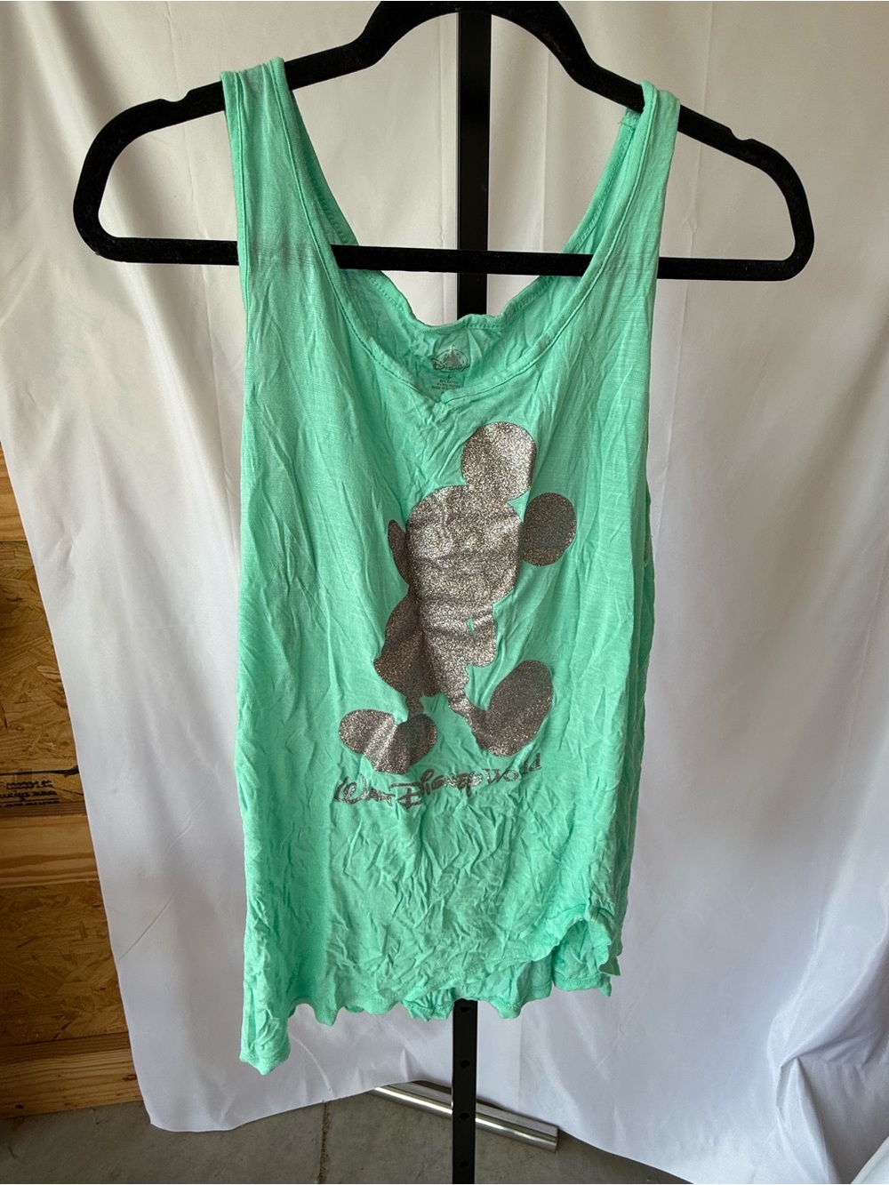 Walt Disney World Women’s Large Teal Tank with Silver Mickey slight side gather